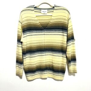 Aritzia Wilfred Free Hush Knit V-Neck Sweater Yellow w/Gray Stripes Sz 2XS